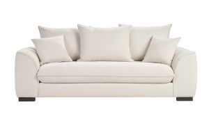 Canapé convertible 3 places en tissu effet velours beige avec matelas 12 cm ARMAND