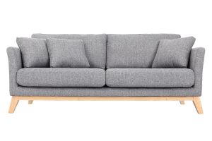 Canapé scandinave déhoussable 3 places en tissu gris clair et bois clair OSLO