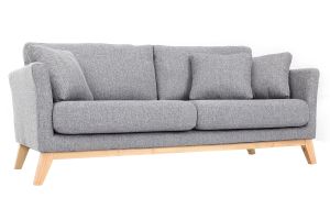 Canapé scandinave déhoussable 3 places en tissu gris clair et bois clair OSLO
