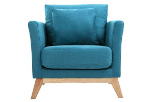 Fauteuil scandinave déhoussable en tissu bleu canard et bois clair OSLO
