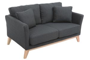 Canapé scandinave déhoussable 2 places en tissu gris foncé et bois clair OSLO