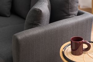 Canapé scandinave déhoussable 2 places en tissu gris foncé et bois clair OSLO