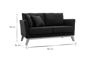 Canapé scandinave déhoussable 2 places en tissu gris foncé et bois clair OSLO