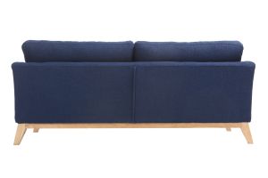 Canapé scandinave déhoussable 3 places en tissu bleu foncé et bois clair OSLO