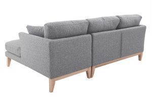 Canapé d'angle droit déhoussable scandinave 4 places en tissu gris clair et bois clair OSLO