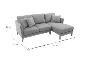 Canapé d'angle droit déhoussable scandinave 4 places en tissu gris clair et bois clair OSLO