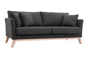 Canapé scandinave déhoussable 3 places en tissu gris foncé et bois clair OSLO