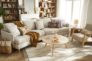 Table basse ronde scandinave bois clair chêne D90 cm ORKAD