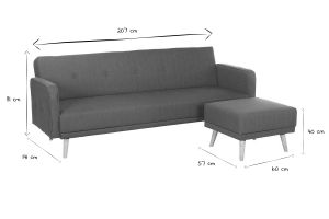Canapé convertible scandinave 3 places avec repose-pieds en tissu beige et bois clair ULLA