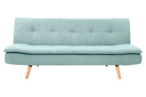 Canapé convertible scandinave 3 places en tissu vert lagon et bois clair SENSO