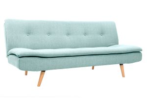 Canapé convertible scandinave 3 places en tissu vert lagon et bois clair SENSO