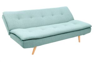 Canapé convertible scandinave 3 places en tissu vert lagon et bois clair SENSO