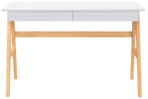 Bureau avec rangements 2 tiroirs scandinave blanc et bois clair chêne L120 cm BROOK