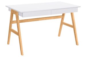 Bureau avec rangements 2 tiroirs scandinave blanc et bois clair chêne L120 cm BROOK