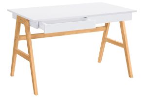 Bureau avec rangements 2 tiroirs scandinave blanc et bois clair chêne L120 cm BROOK
