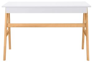 Bureau avec rangements 2 tiroirs scandinave blanc et bois clair chêne L120 cm BROOK