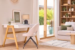 Bureau avec rangements 2 tiroirs scandinave blanc et bois clair chêne L120 cm BROOK