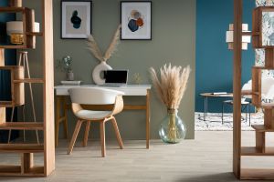Bureau avec rangements 2 tiroirs scandinave blanc et bois clair chêne L120 cm BROOK