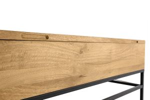 Table basse relevable industrielle bois manguier massif et métal noir L110 cm YPSTER