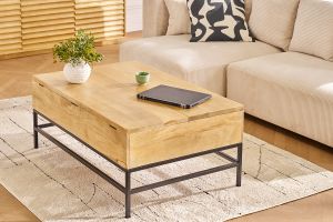 Table basse relevable industrielle bois manguier massif et métal noir L110 cm YPSTER
