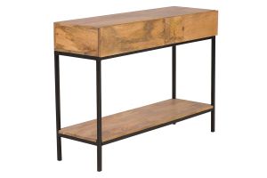 Console industrielle avec rangements 2 tiroirs en bois manguier massif et métal noir L110 cm YPSTER