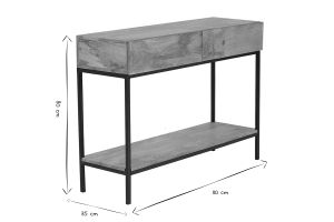 Console industrielle avec rangements 2 tiroirs en bois manguier massif et métal noir L110 cm YPSTER