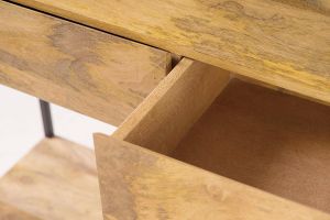 Console industrielle avec rangements 2 tiroirs en bois manguier massif et métal noir L110 cm YPSTER