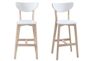 Tabourets de bar scandinaves blanc et bois 75 cm (lot de 2) LEENA