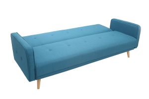 Canapé convertible scandinave 3 places en tissu bleu et bois clair ULLA