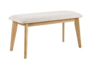Banc scandinave en tissu effet velours texturé beige et bois clair L92 cm ELION