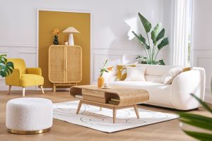 Table basse rectangulaire avec rangements scandinave bois clair L120 cm BALTIK