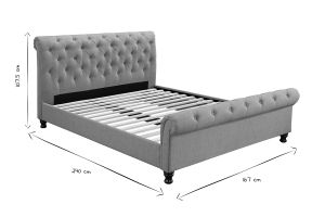 Lit 2 places 160x200 cm en tissu gris capitonné RILEY