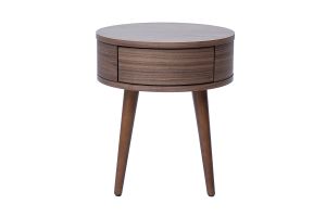 Table de chevet ronde en bois foncé avec tiroir JUDITH