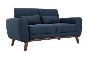 Canapé 2 places en tissu bleu foncé et bois foncé EKTOR