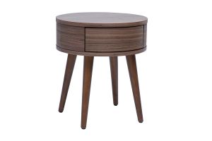 Table de chevet ronde en bois foncé avec tiroir JUDITH