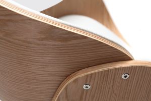 Chaise de bureau à roulettes design blanc, bois clair et acier chromé BENT