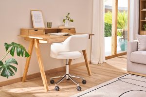 Chaise de bureau à roulettes design blanc et acier chromé JESSY