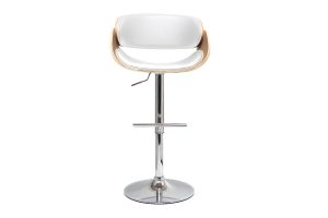 Tabouret de bar design réglable blanc et bois clair BENT