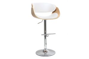 Tabouret de bar design réglable blanc et bois clair BENT