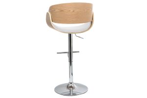 Tabouret de bar design réglable blanc et bois clair BENT