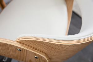 Tabouret de bar design réglable blanc et bois clair BENT