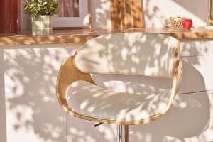 Tabouret de bar design réglable blanc et bois clair BENT