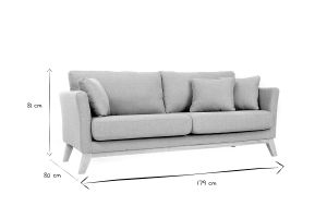 Canapé scandinave déhoussable 3 places en tissu vert lagon et bois clair OSLO