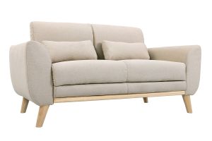 Canapé scandinave 2 places en tissu beige et bois clair EKTOR