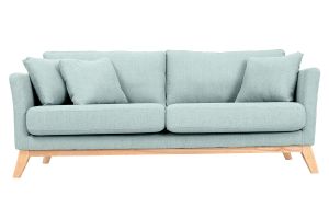 Canapé scandinave déhoussable 3 places en tissu vert lagon et bois clair OSLO