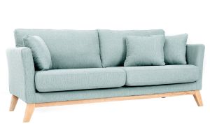 Canapé scandinave déhoussable 3 places en tissu vert lagon et bois clair OSLO