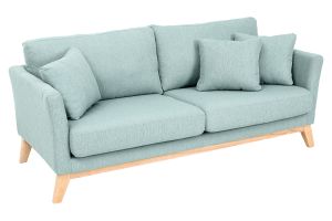 Canapé scandinave déhoussable 3 places en tissu vert lagon et bois clair OSLO