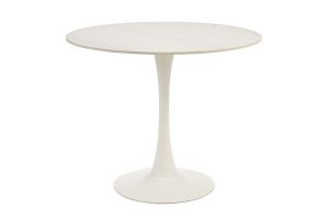 Table à manger design ronde en céramique blanche et métal D90 cm MALOU