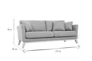Canapé scandinave déhoussable 3 places en tissu gris clair et bois clair OSLO