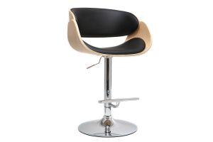 Tabouret de bar design réglable noir et bois clair BENT